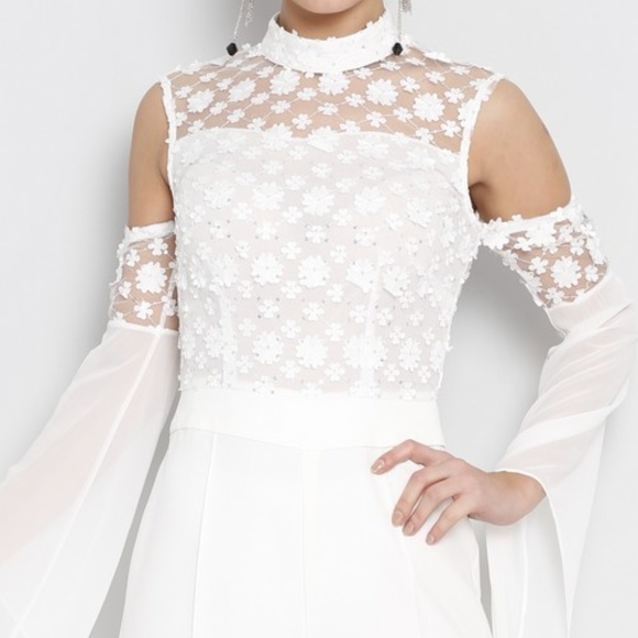 Jane White Cold Shoulder Lace detail  jumpsuit - Picture 2 of 8